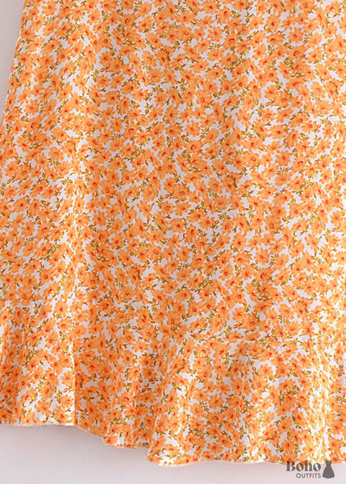 Faldas bohemias cruzadas, margaritas en color azafrán para mujer